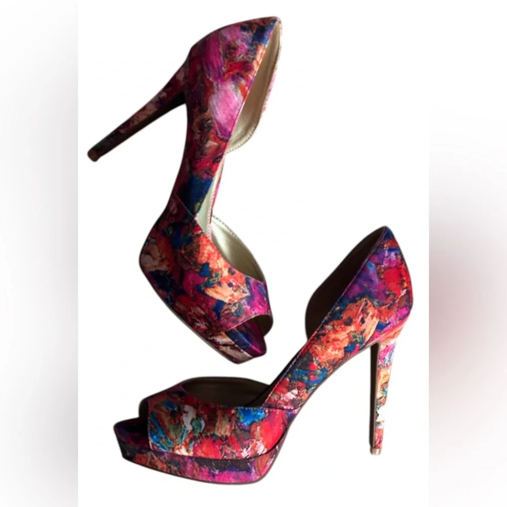 Fergalicious | Radical d'Orsay Platform Pumps ‘Water Floral’ | Size 9 | EUC